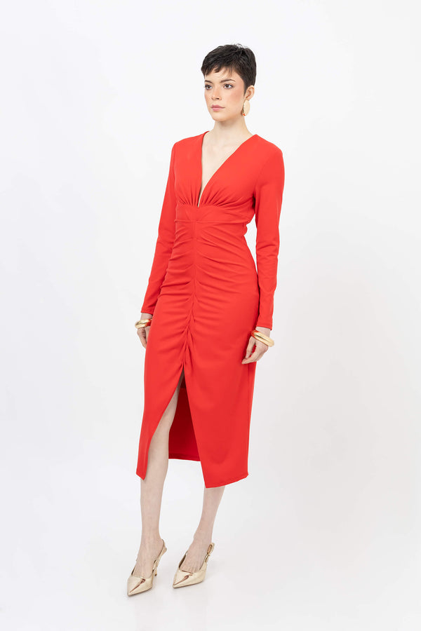 Wendy Ruched V - Neck Vestido - Reina Diaz